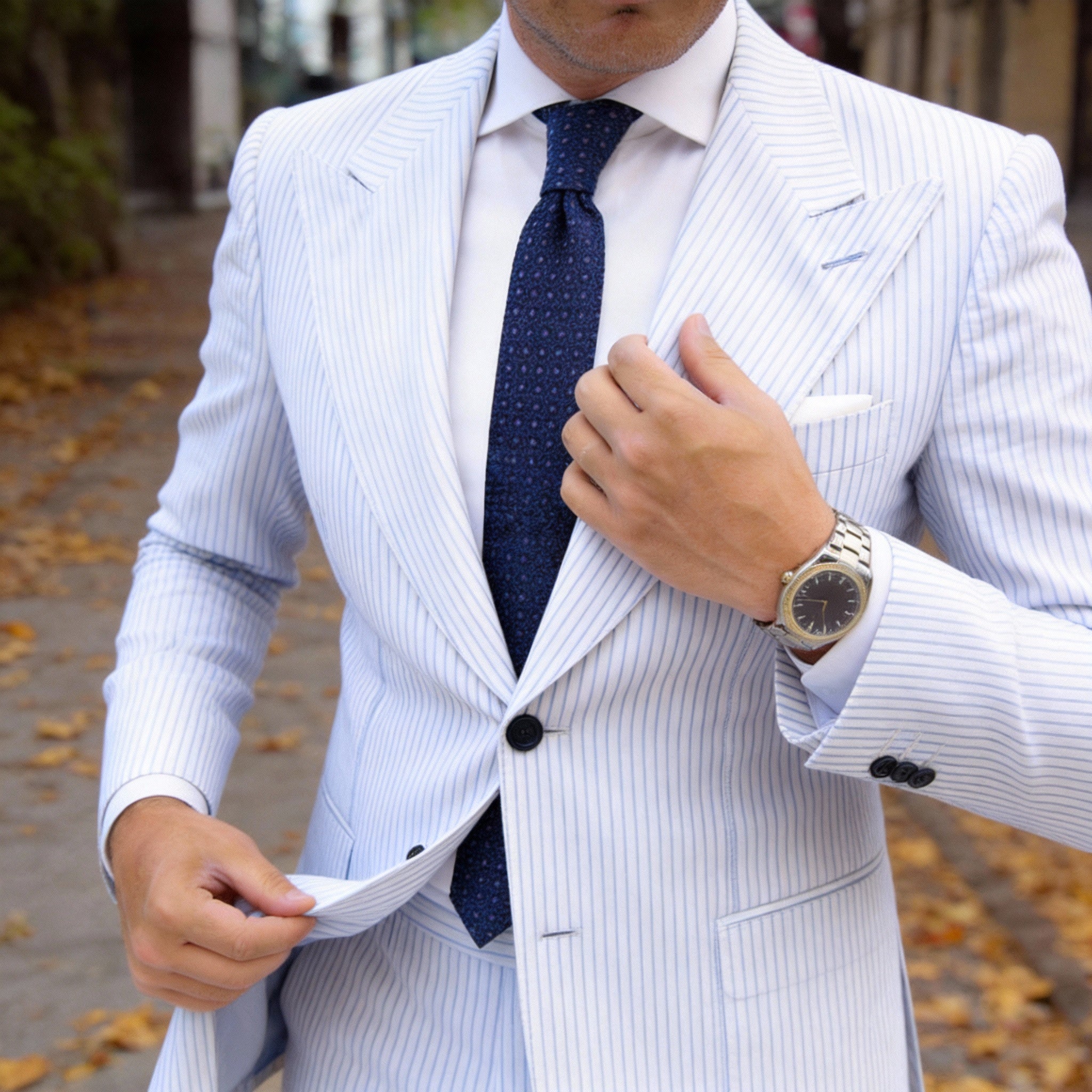Dark Blue Necktie with White Squares