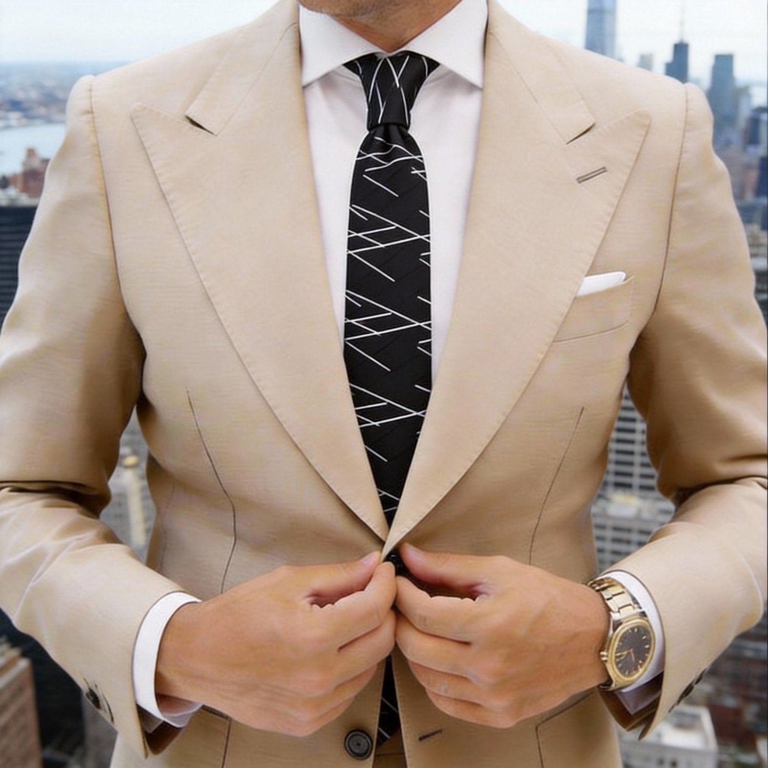 Black With White Line Necktie