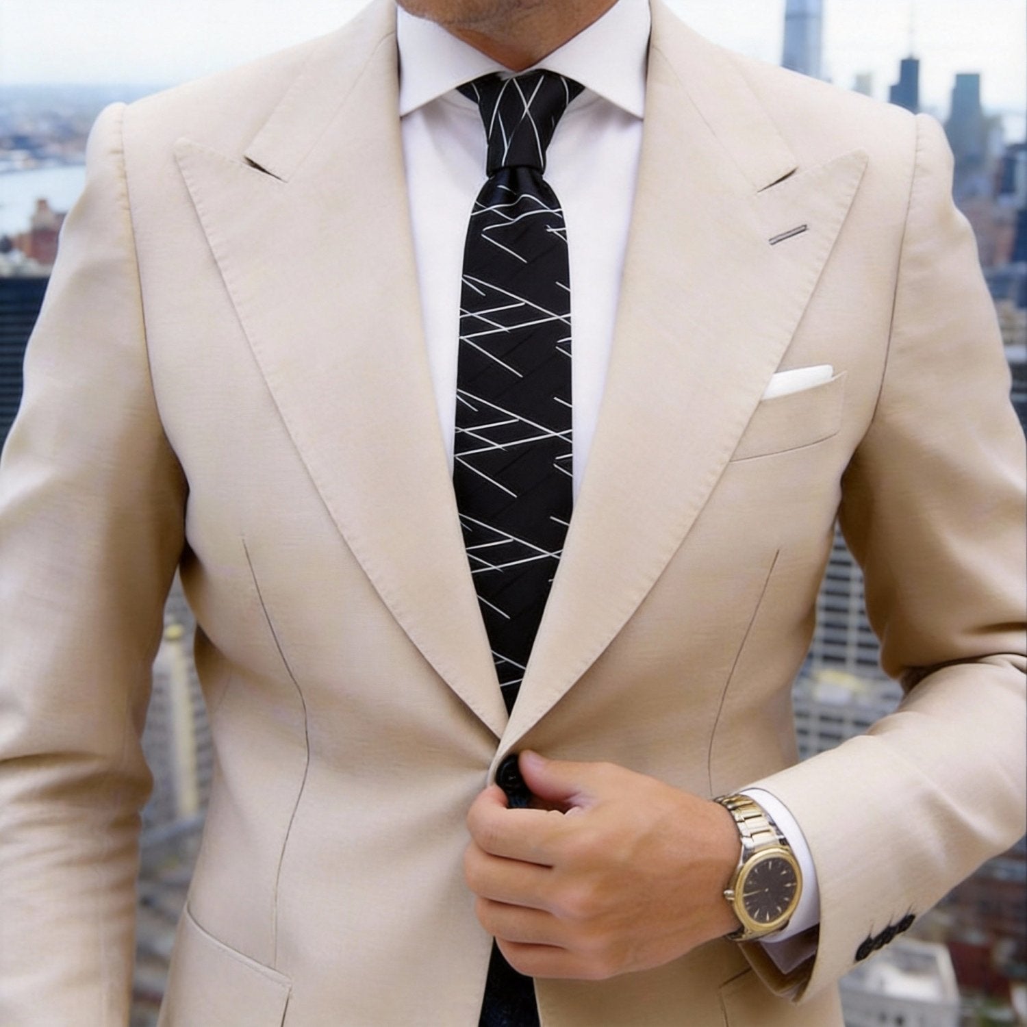 Black With White Line Necktie