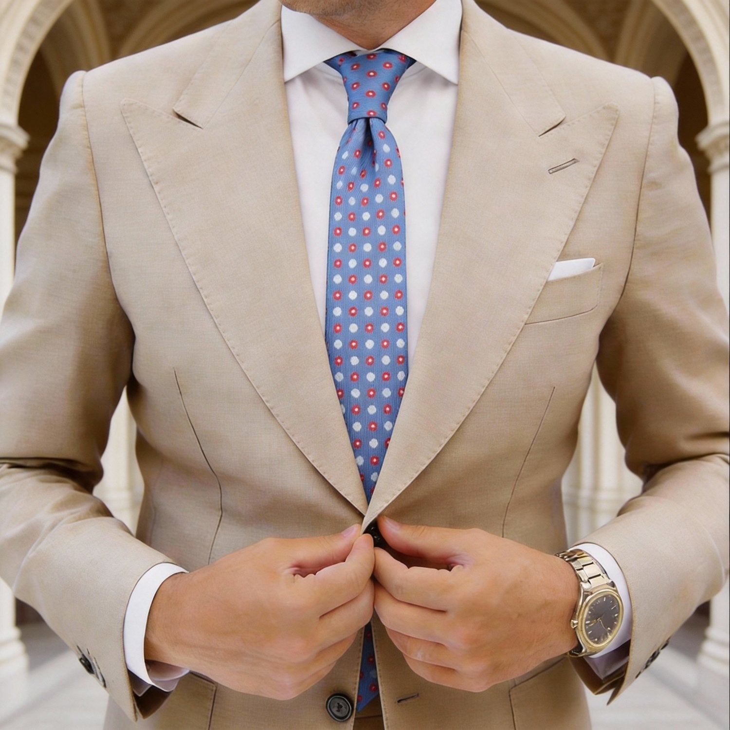 Blue With Red White Floral Dot Necktie