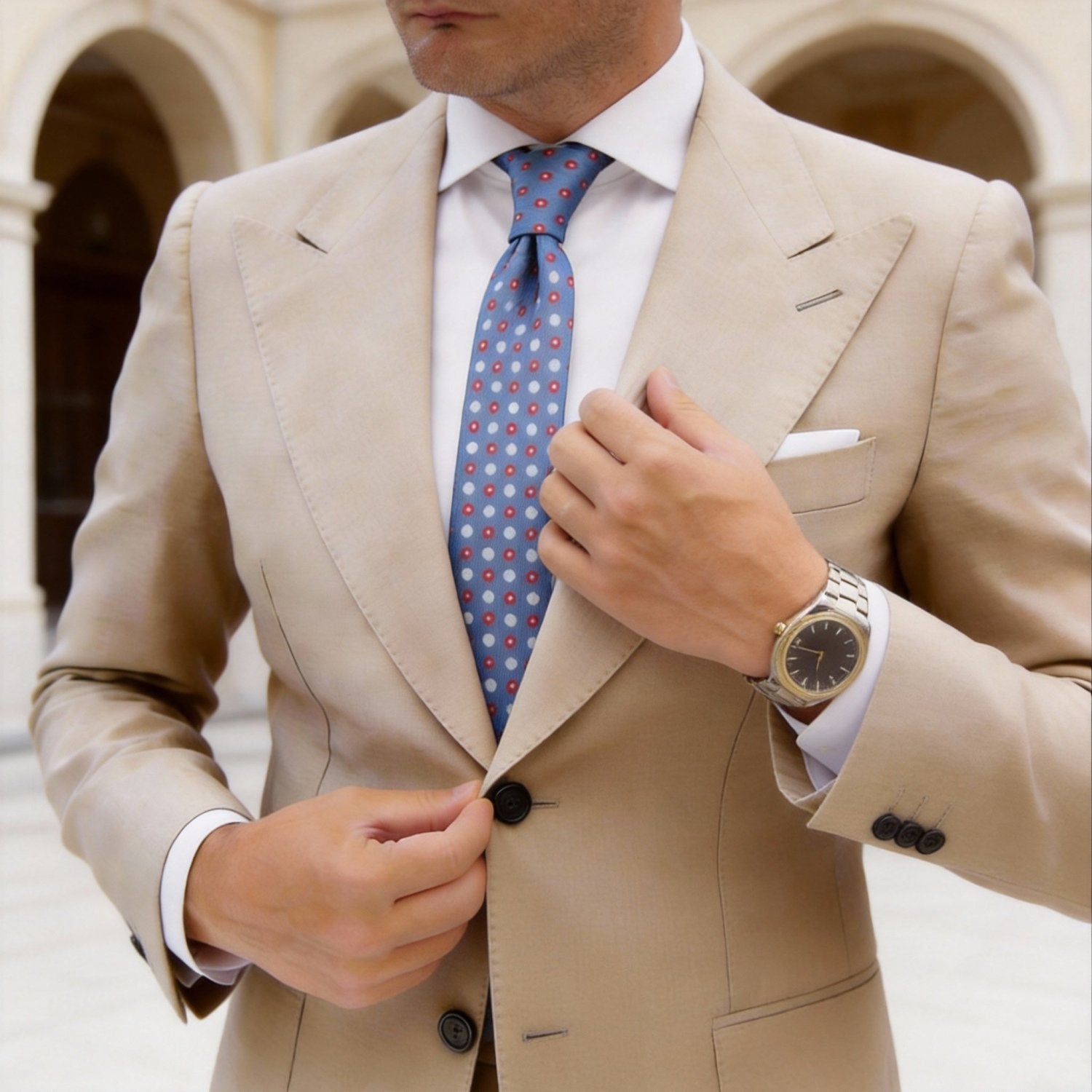 Blue With Red White Floral Dot Necktie