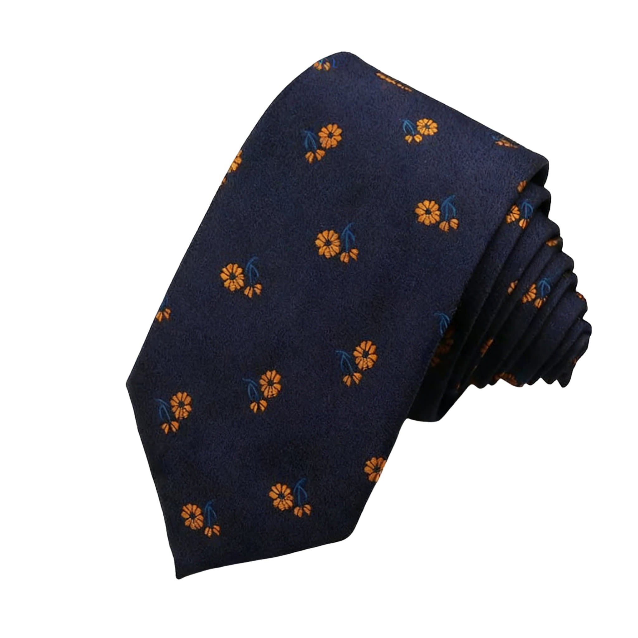 Dark Blue With Yellow Flower Necktie