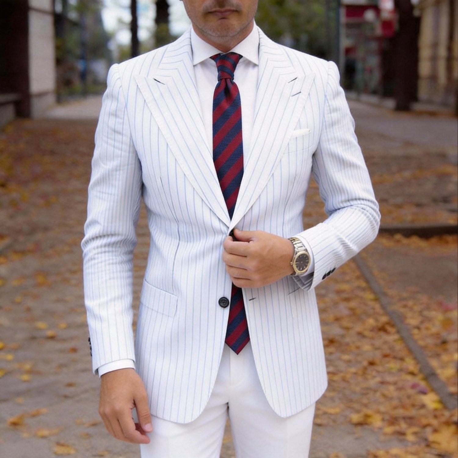 Red With Blue Striped Necktie