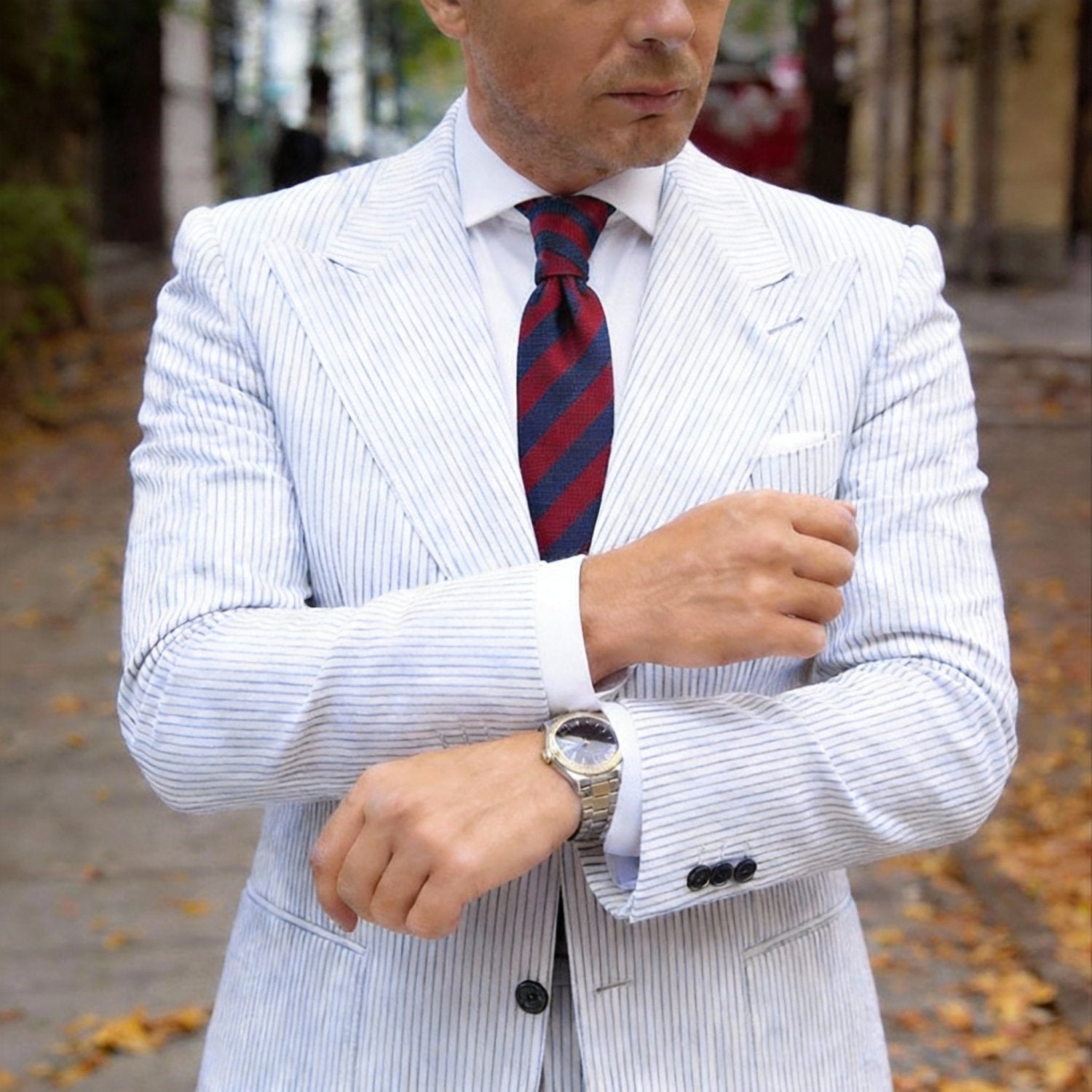 Red With Blue Striped Necktie