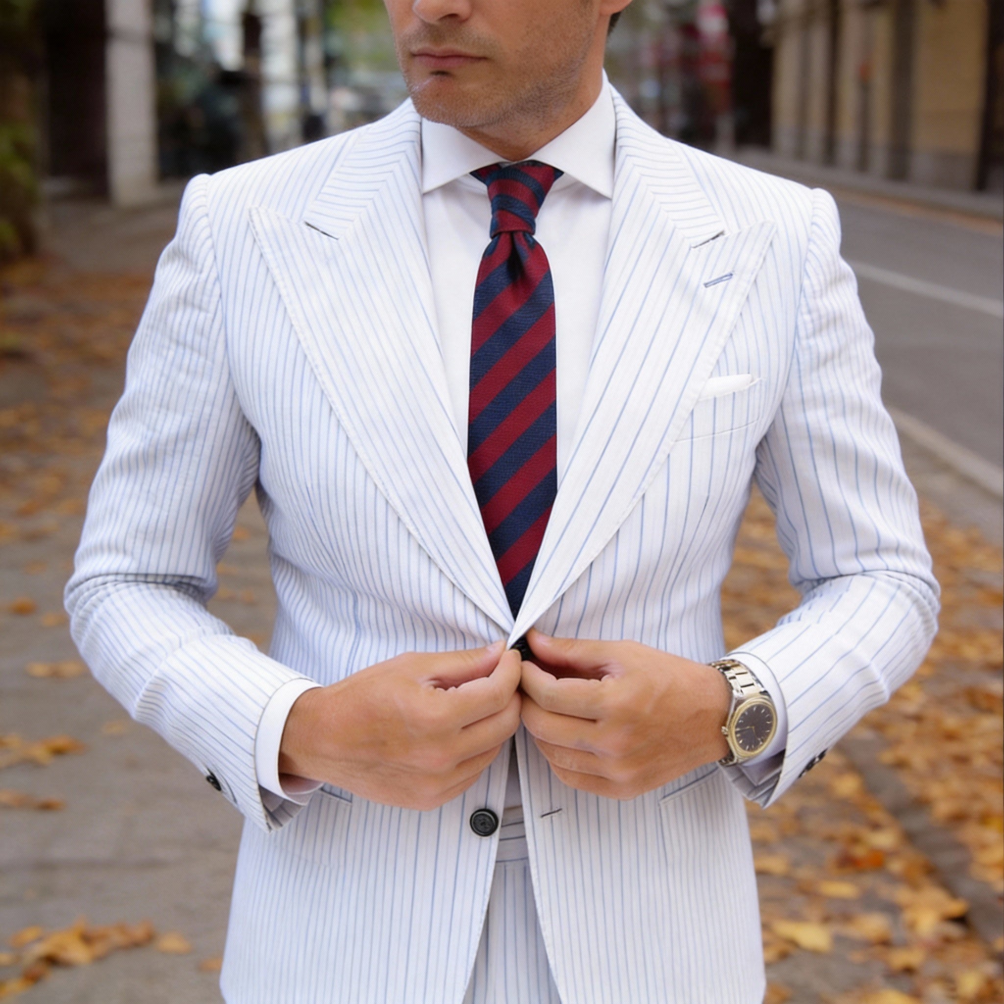 Red With Blue Striped Necktie