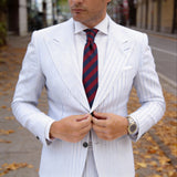 Red With Blue Striped Necktie