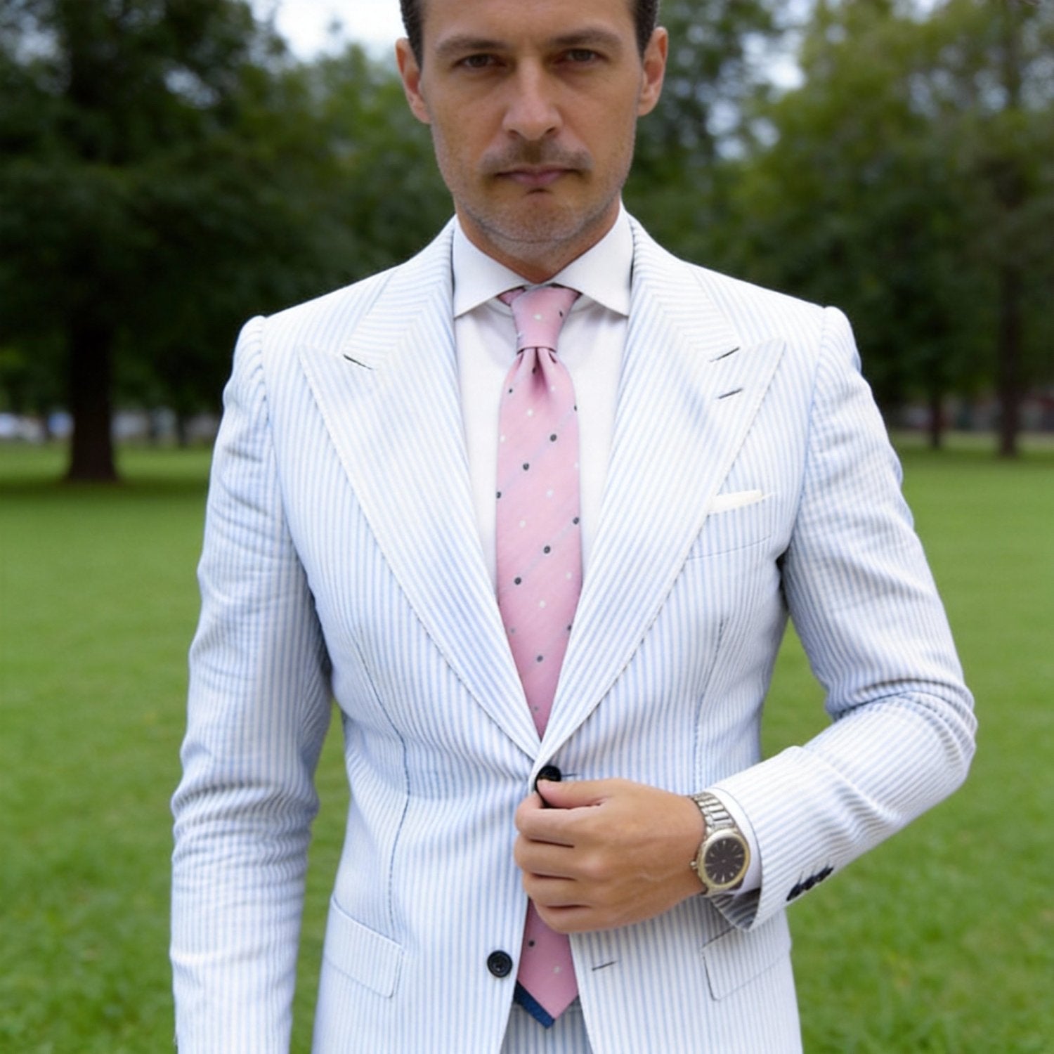 Pink With Black And White Polka Dots Necktie