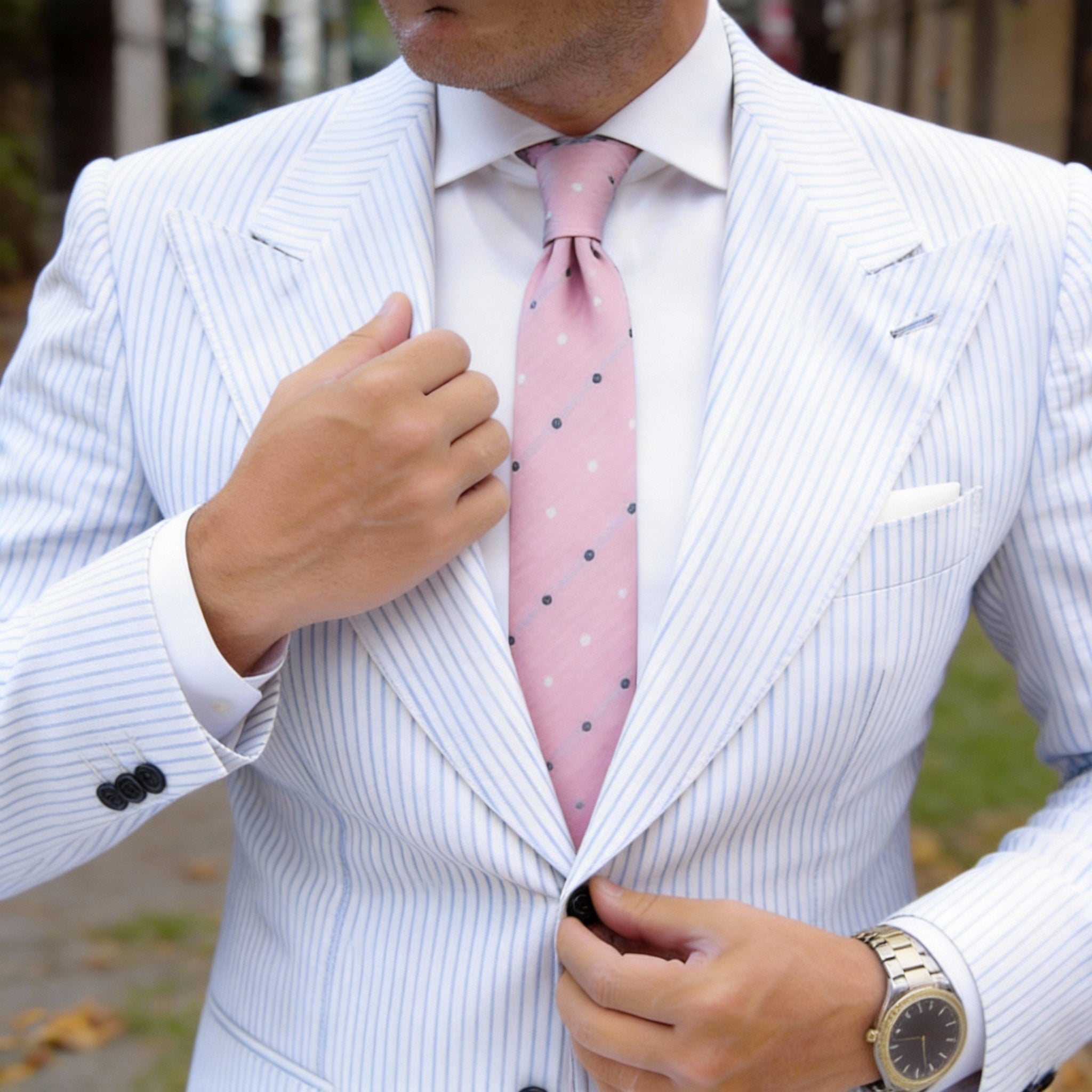Pink With Black And White Polka Dots Necktie