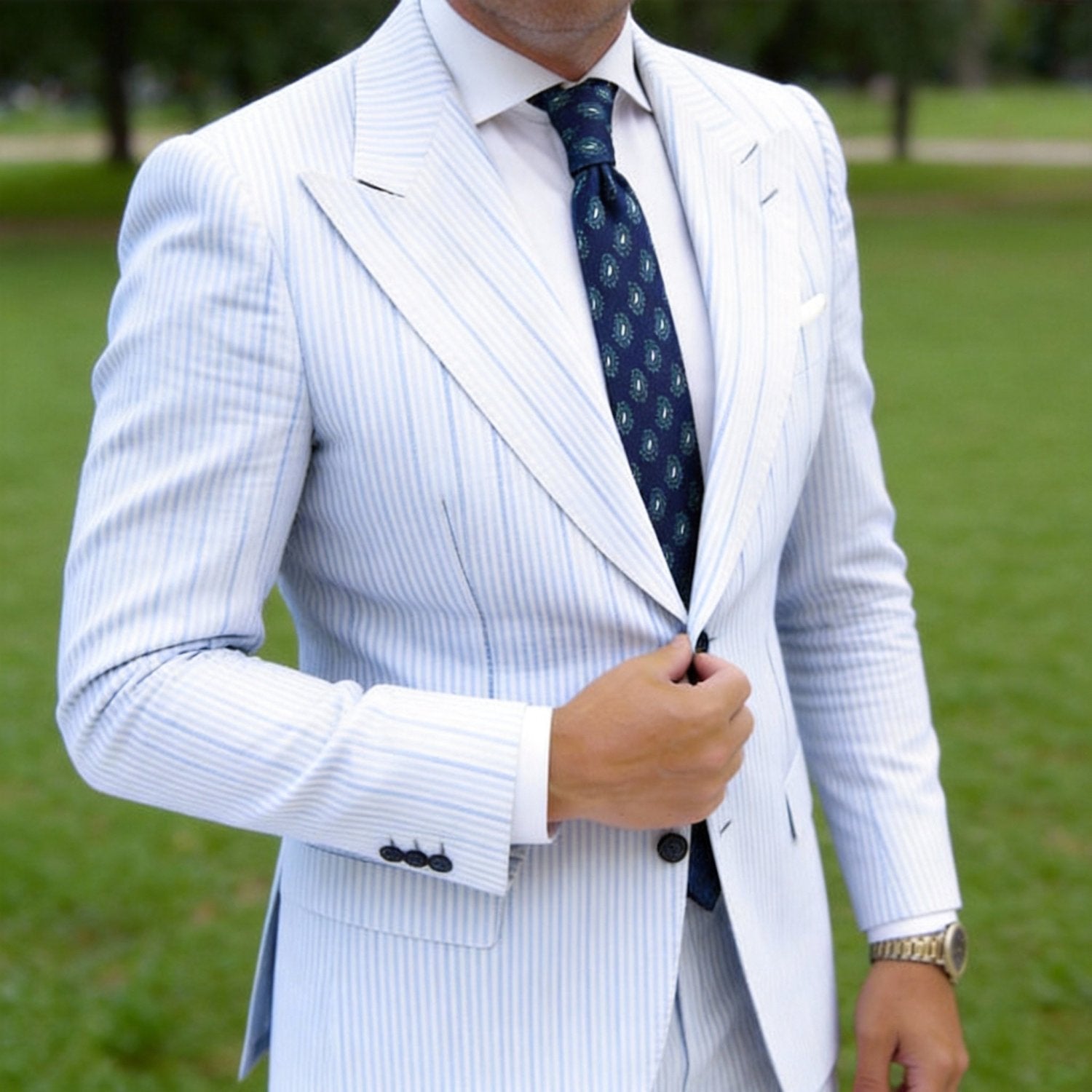 Navy Blue Necktie With Teal-White Paisley