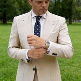 Navy Blue Necktie With White & Beige Floral Pattern