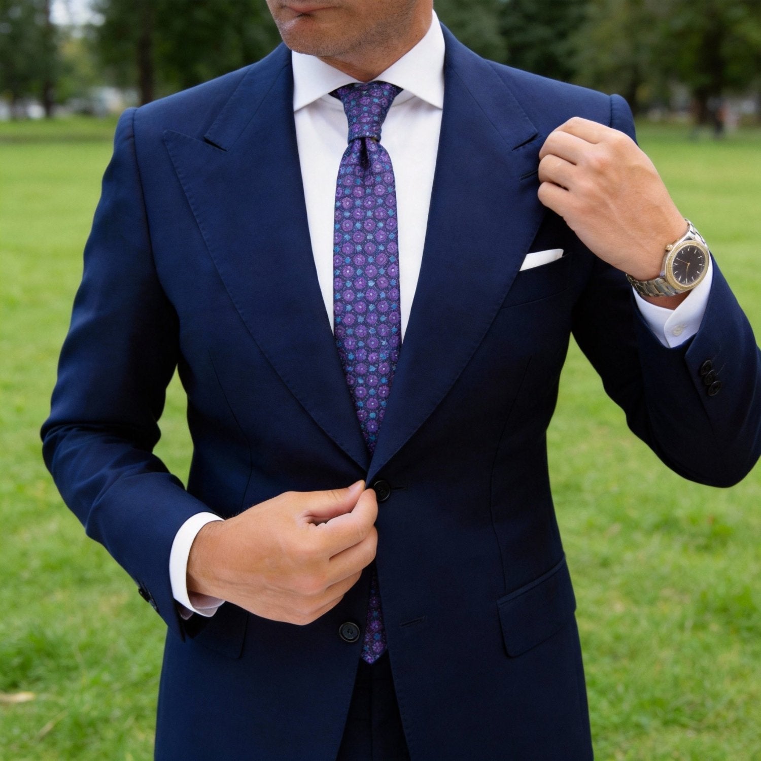 Purple With Blue Floral Necktie