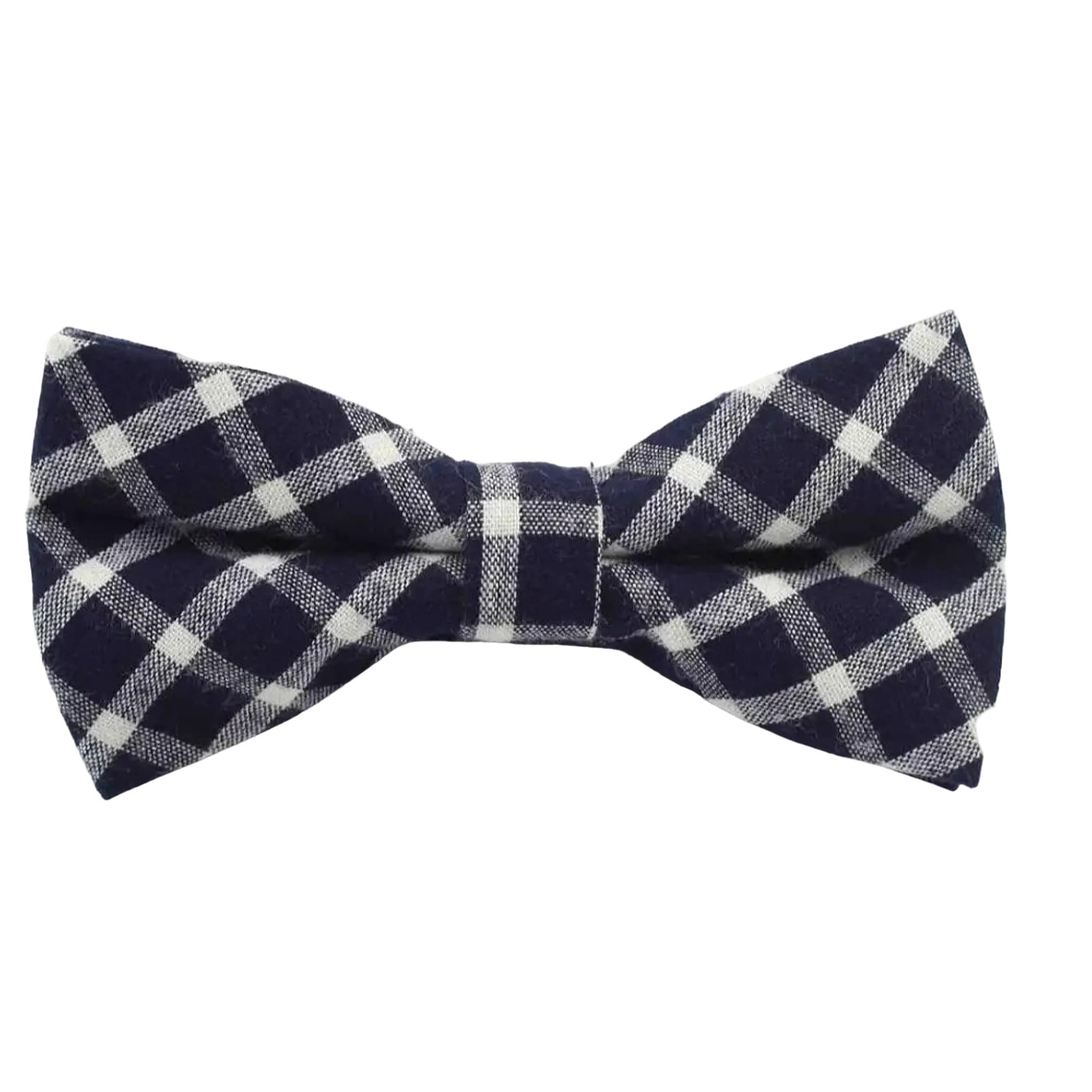 Navy White Plaid Bow Tie