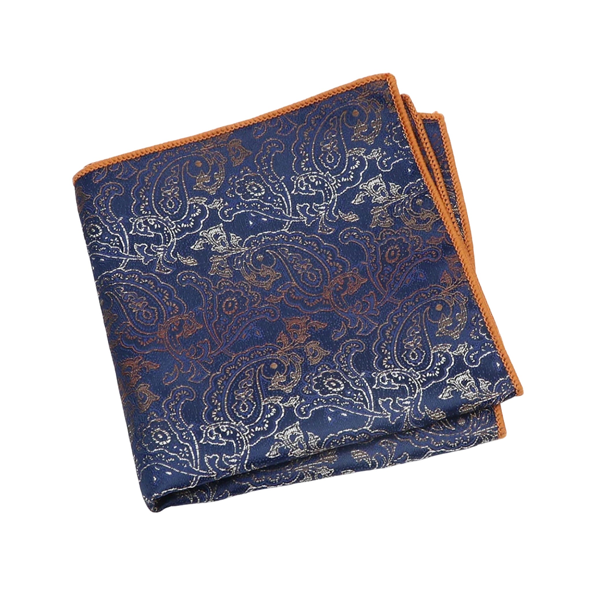 Navy Blue Gold Paisley Pocket Square