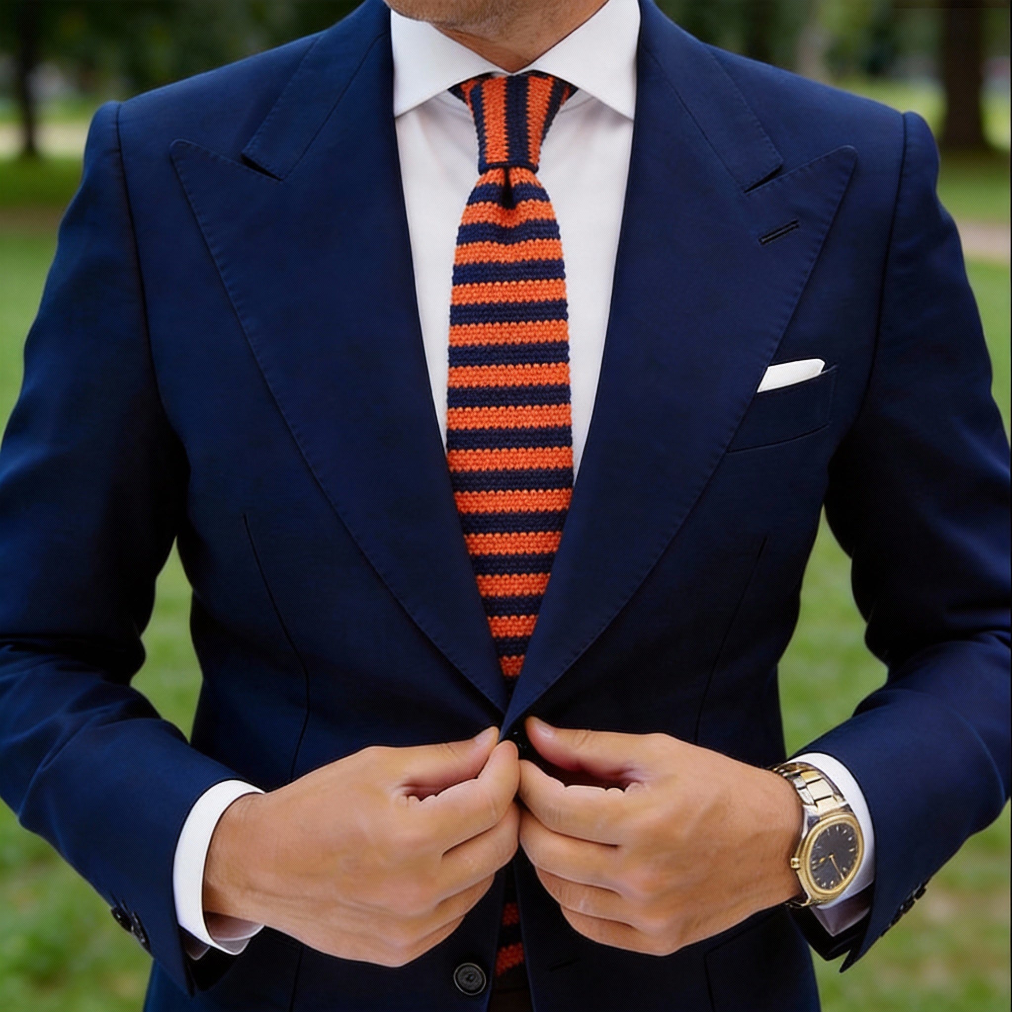 Orange With Dark Blue Striped Necktie