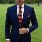 Orange With Dark Blue Striped Necktie