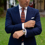 Orange With Dark Blue Striped Necktie