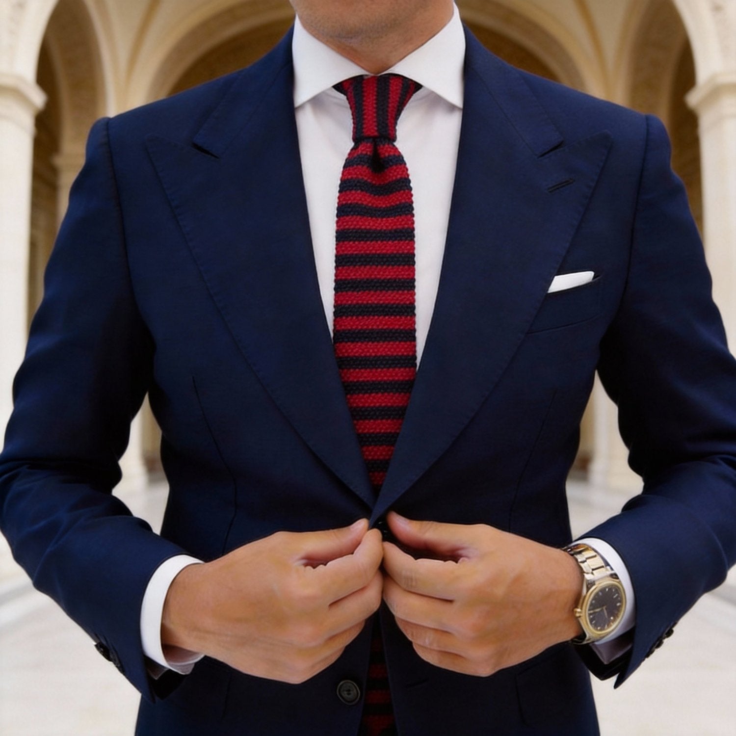 Red With Dark Blue Striped Necktie