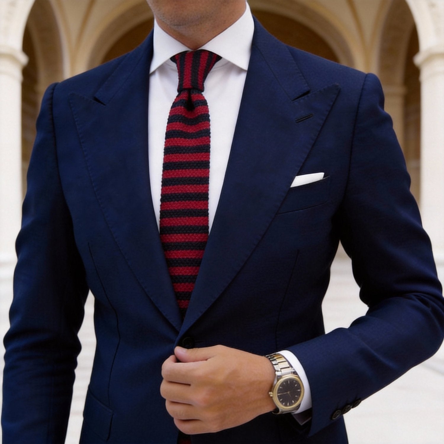 Red With Dark Blue Striped Necktie
