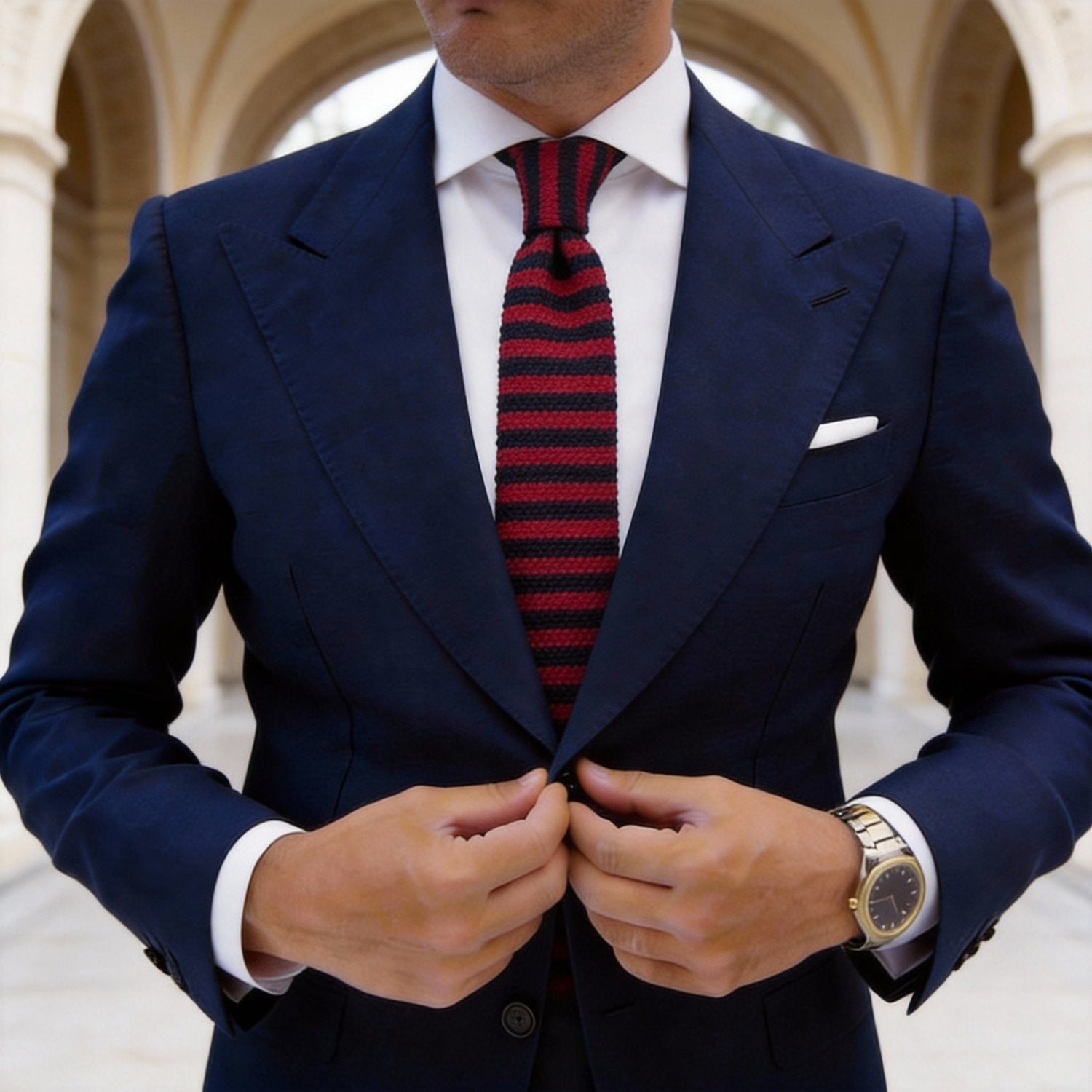 Red With Dark Blue Striped Necktie