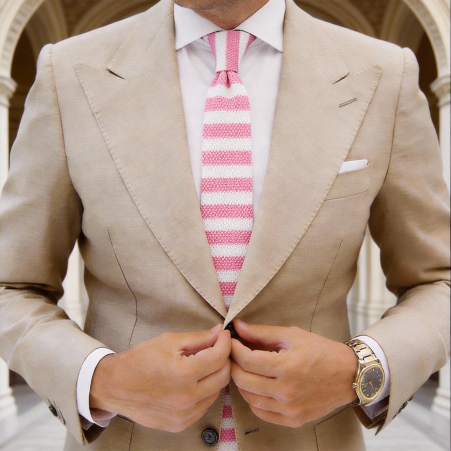 Pink With White Striped Necktie