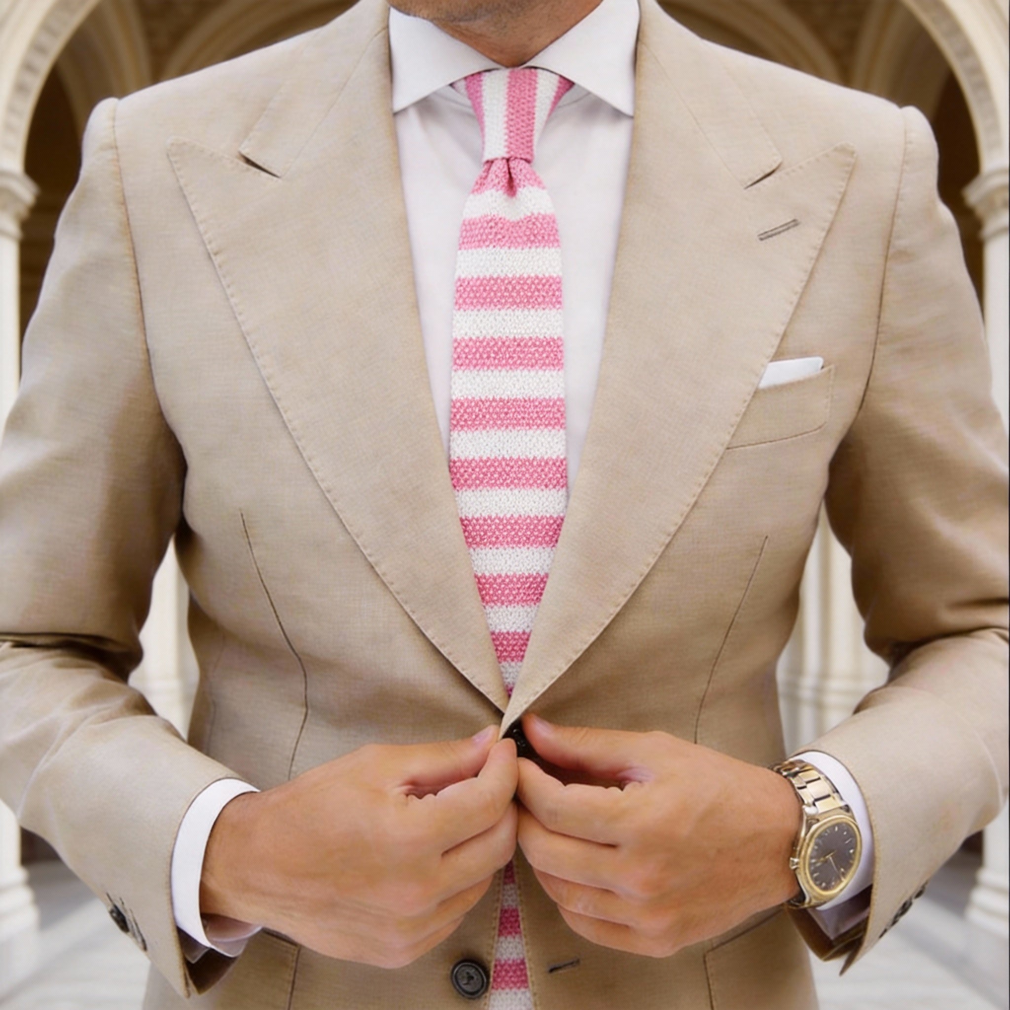 Pink With White Striped Necktie