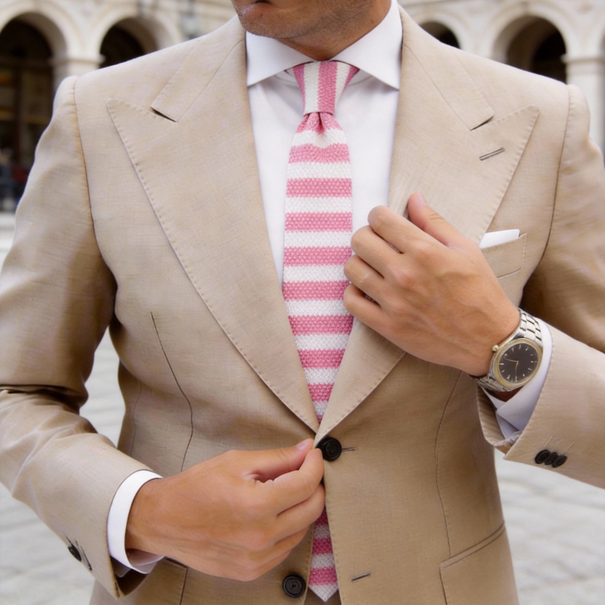 Pink With White Striped Necktie