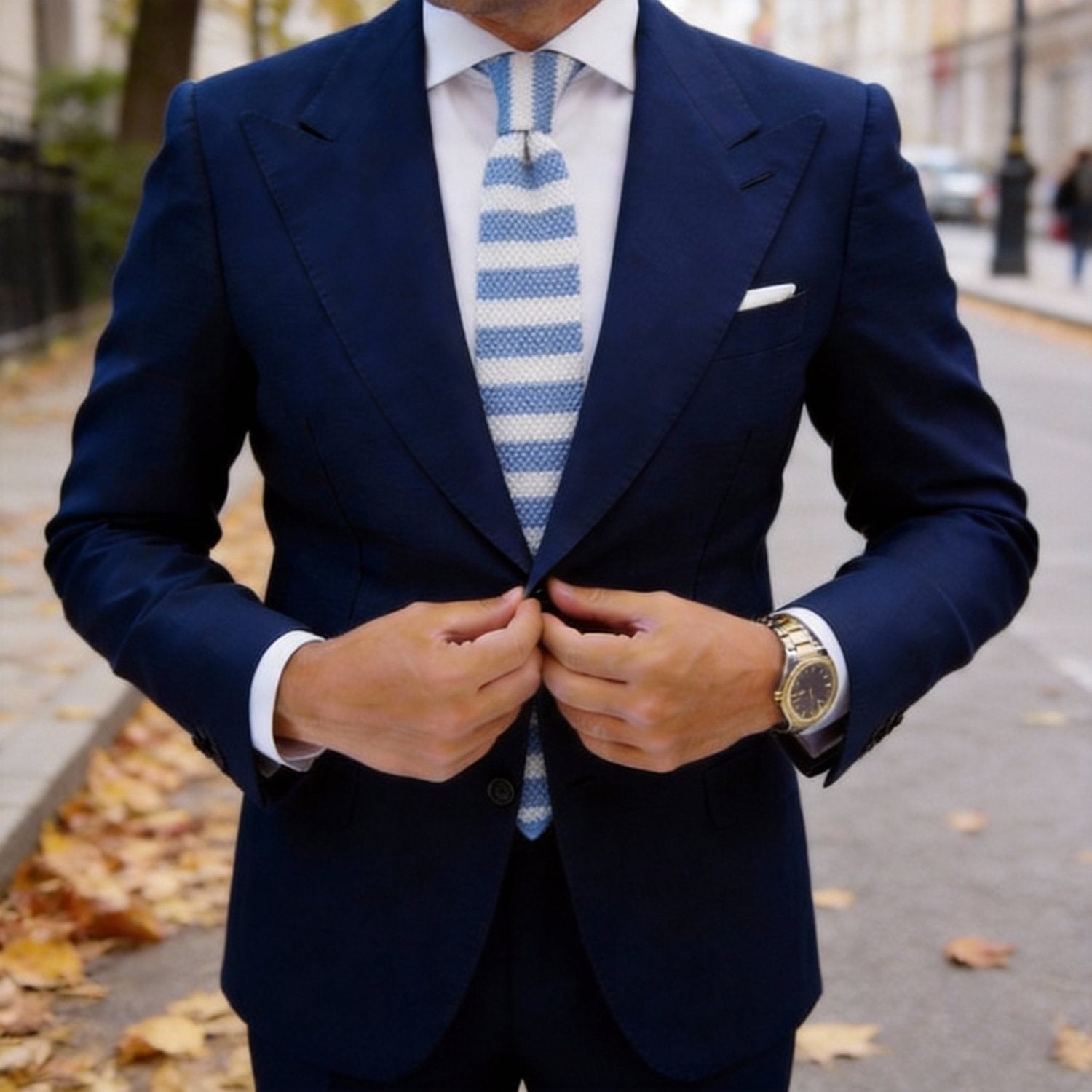 Light Blue with White Striped Necktie