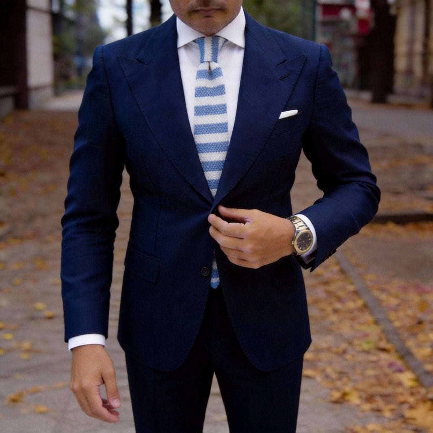 Light Blue with White Striped Necktie