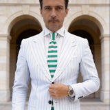 Green With White Striped Necktie
