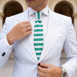 Green With White Striped Necktie