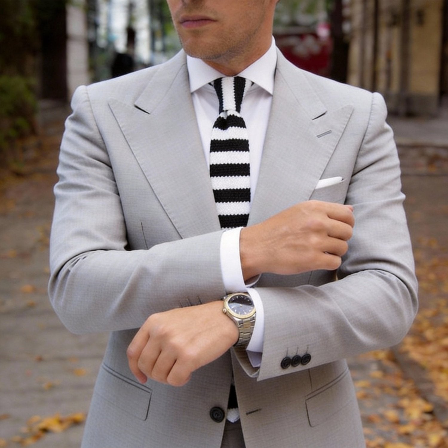 White with Black Stripes Necktie