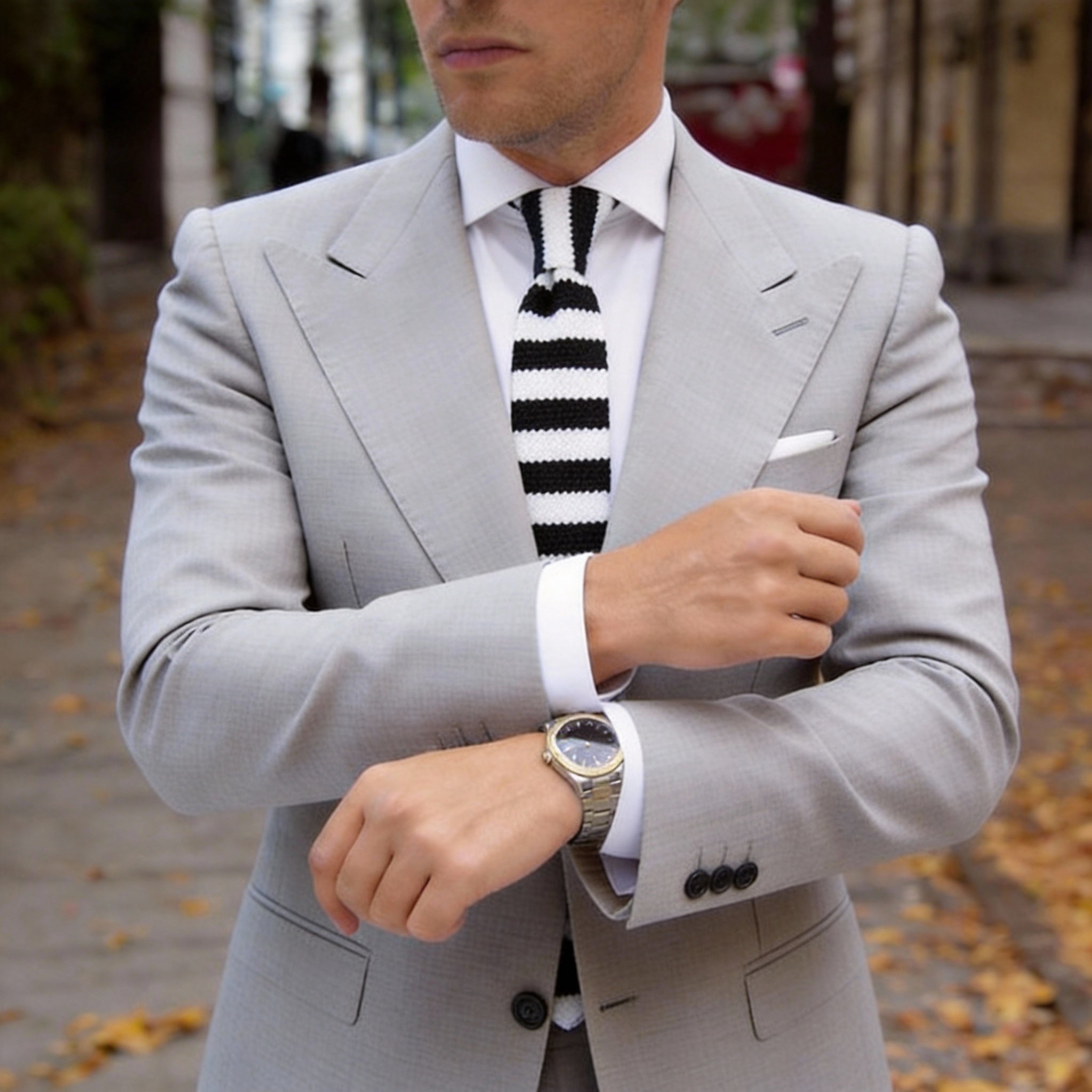 White with Black Stripes Necktie