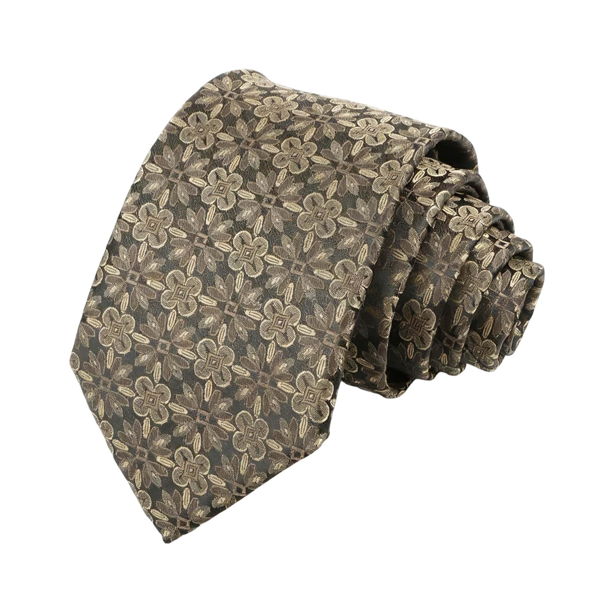 Brown Beige Floral Necktie