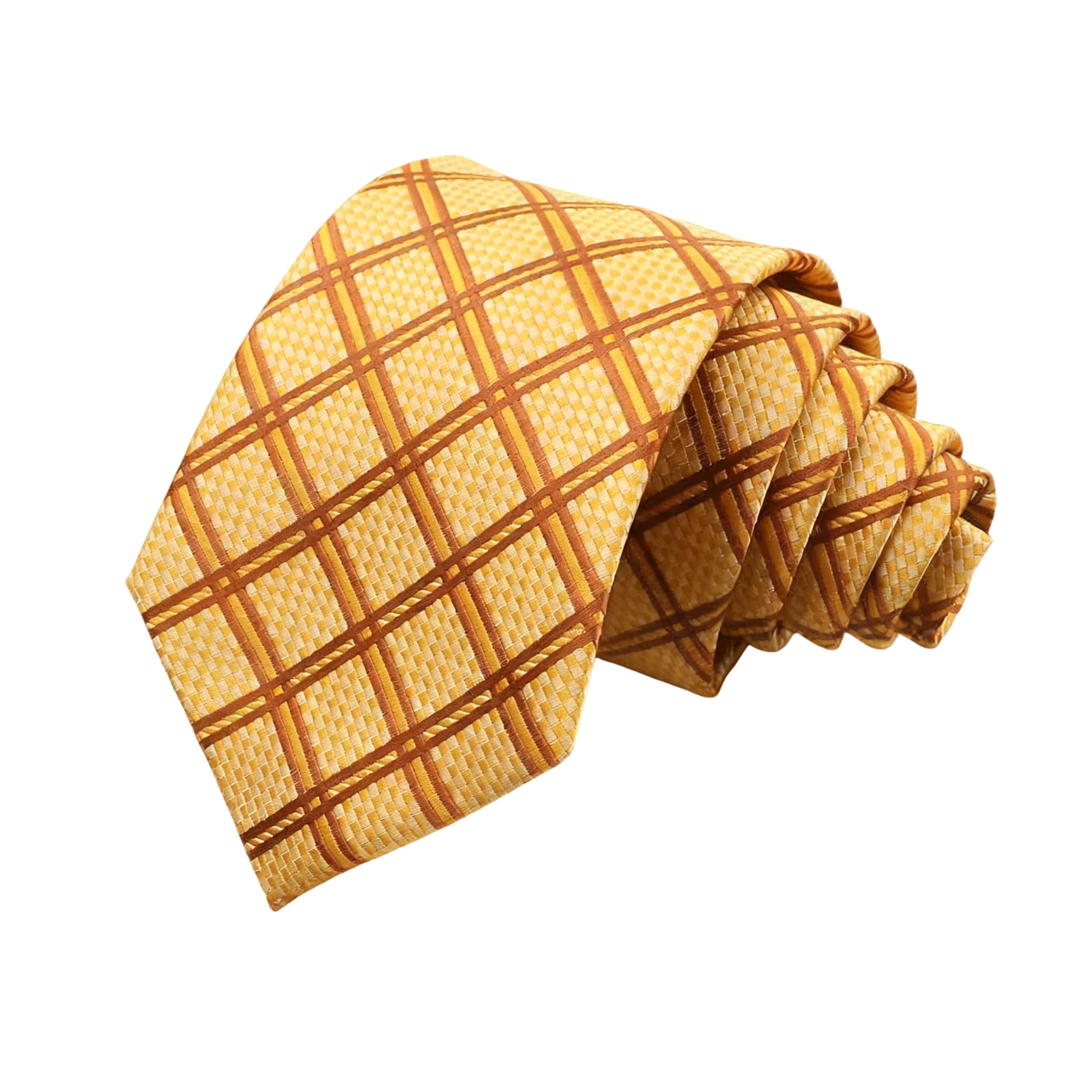 Gold Brown Plaid Necktie