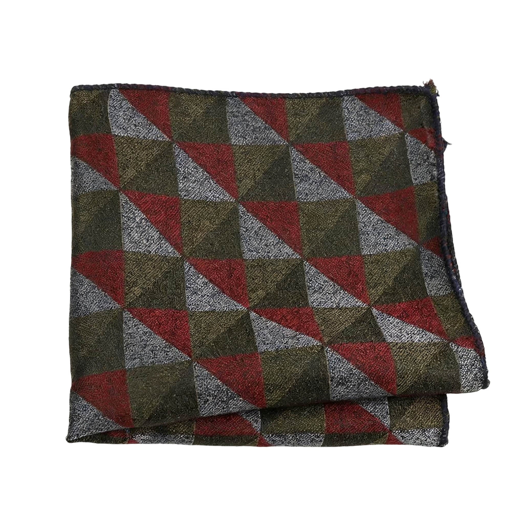 Olive Green Red Geometric Pocket Square