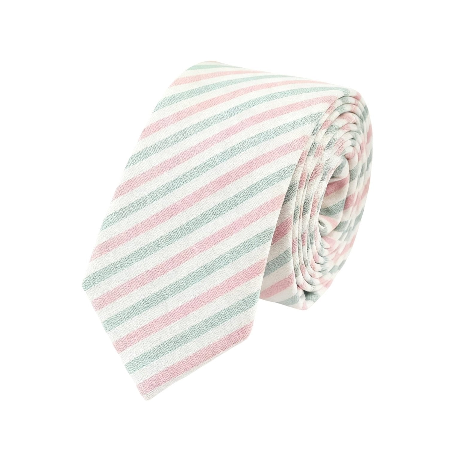 White with Pink & Green Striped Necktie