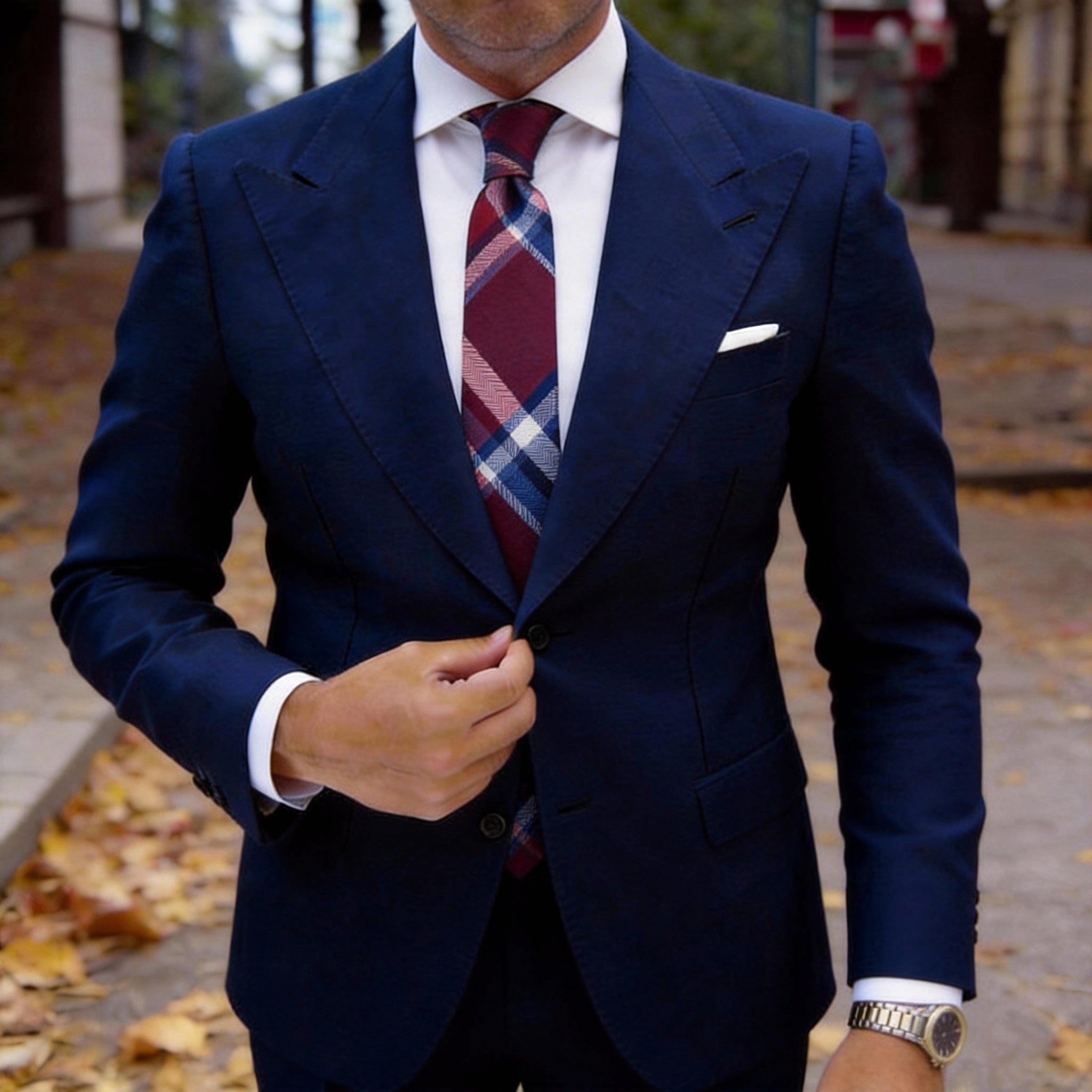 Red with Blue White Plaid Necktie