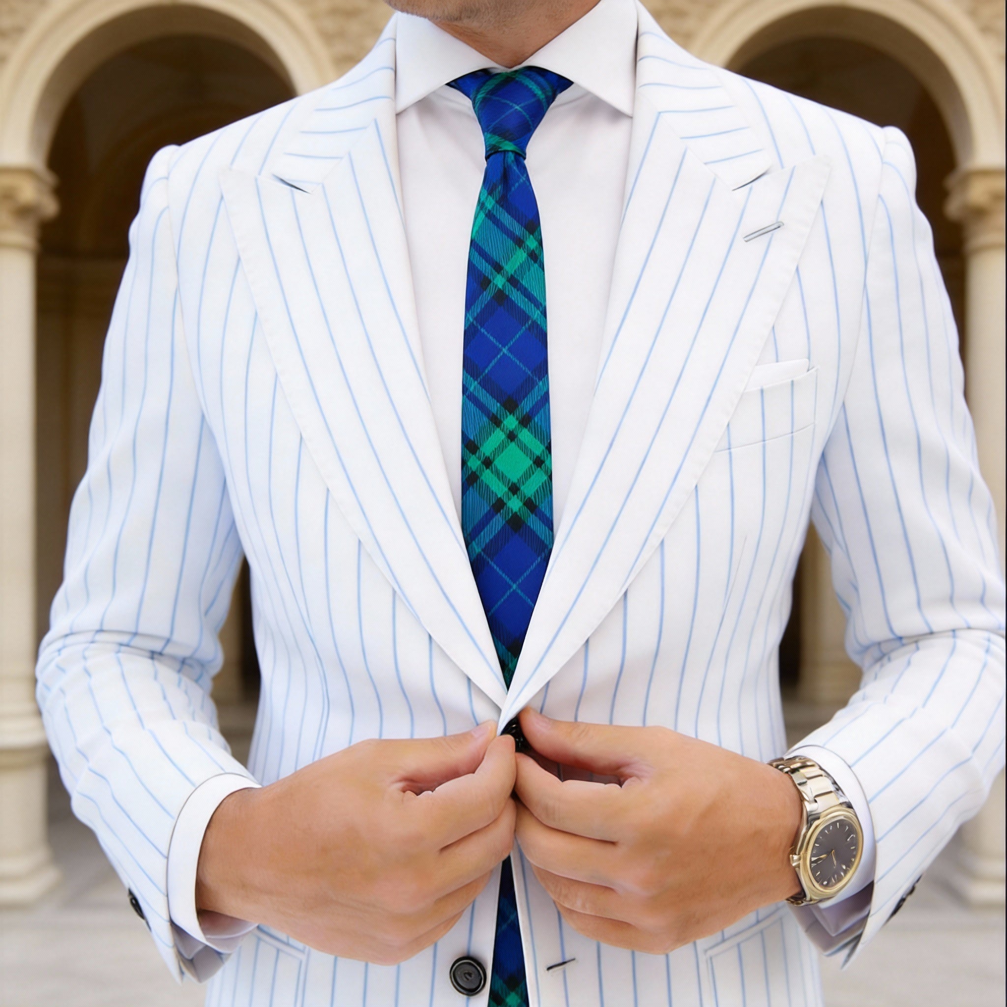 Blue With Green Plaid Necktie