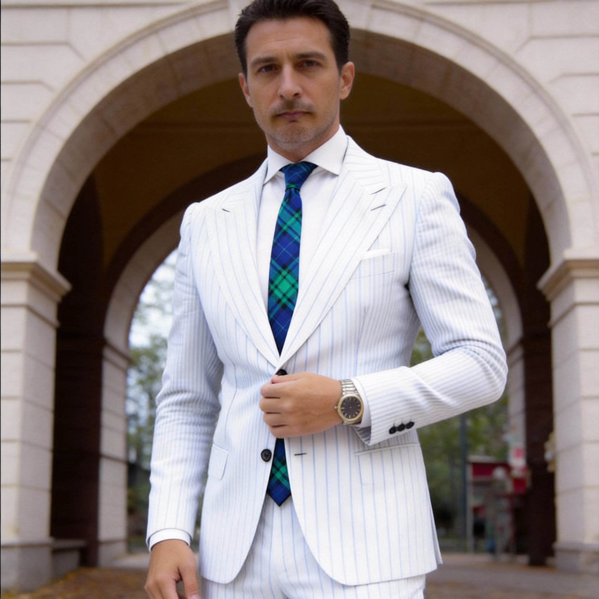 Blue With Green Plaid Necktie