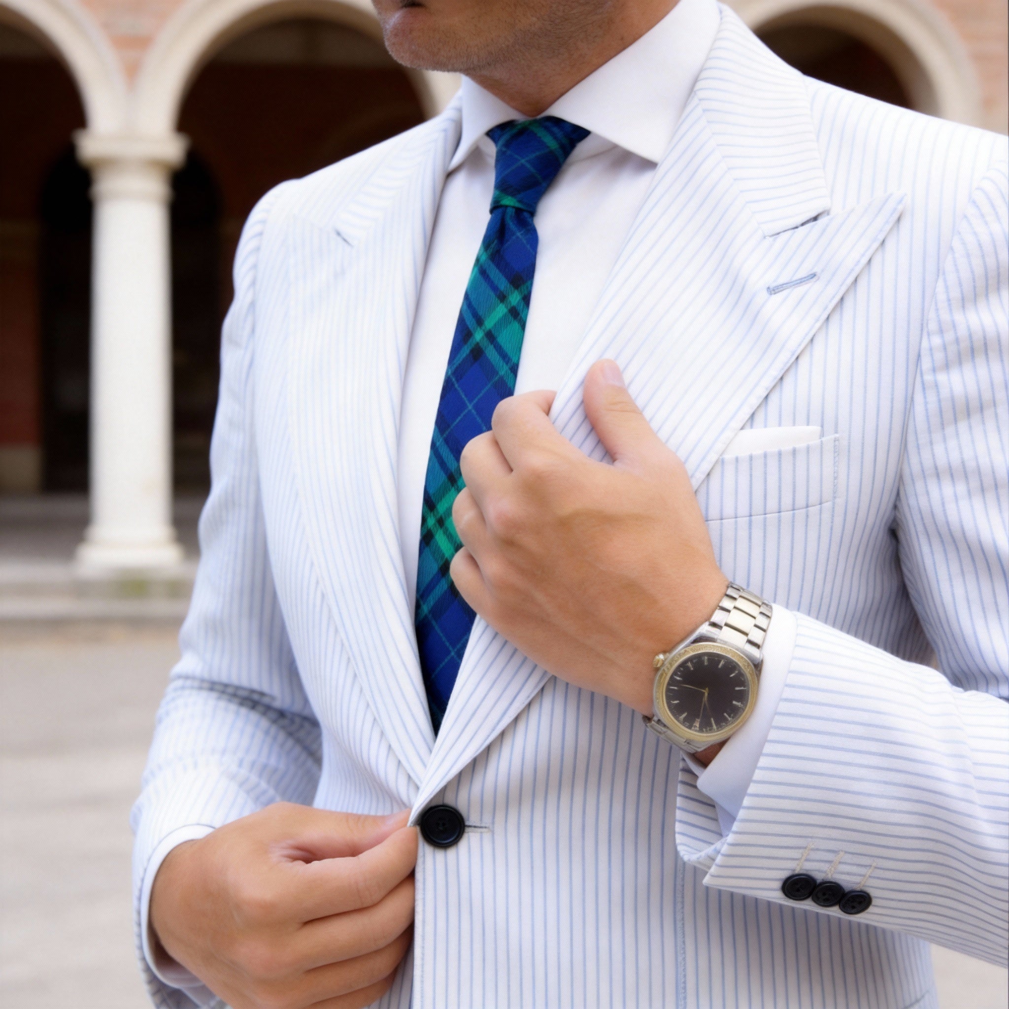 Blue With Green Plaid Necktie