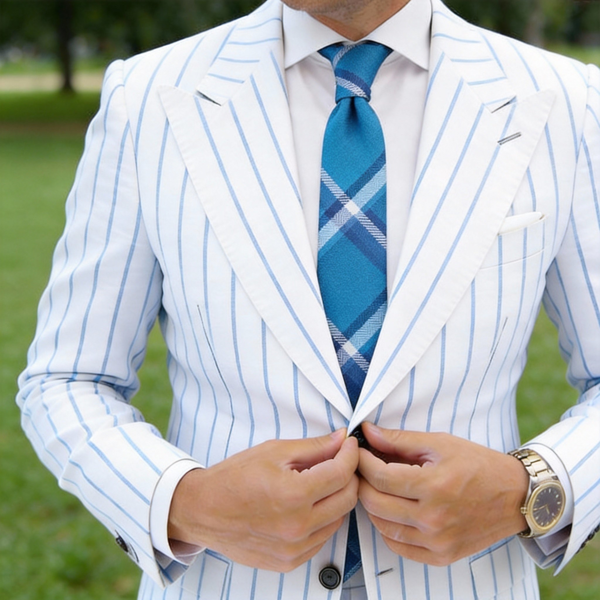 Blue With White Plaid Necktie