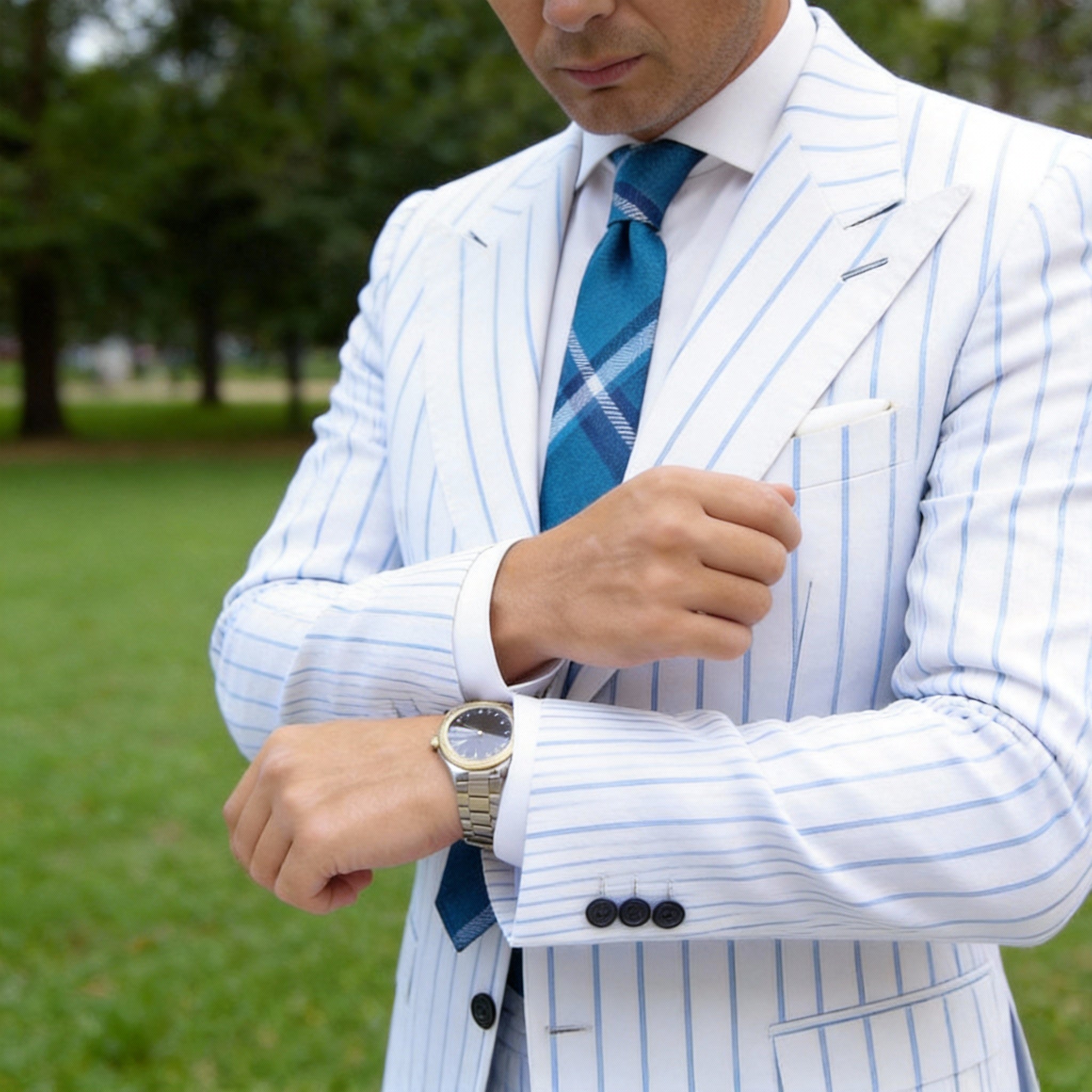 Blue With White Plaid Necktie