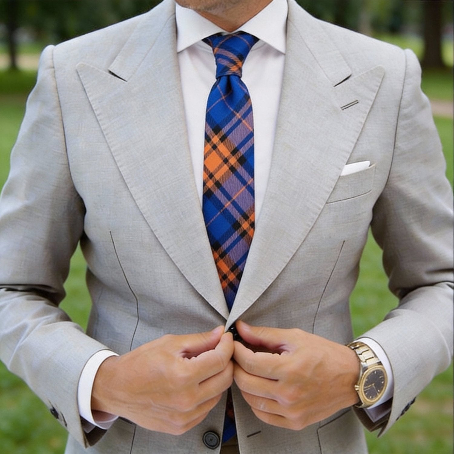 Blue With Orange Plaid Necktie