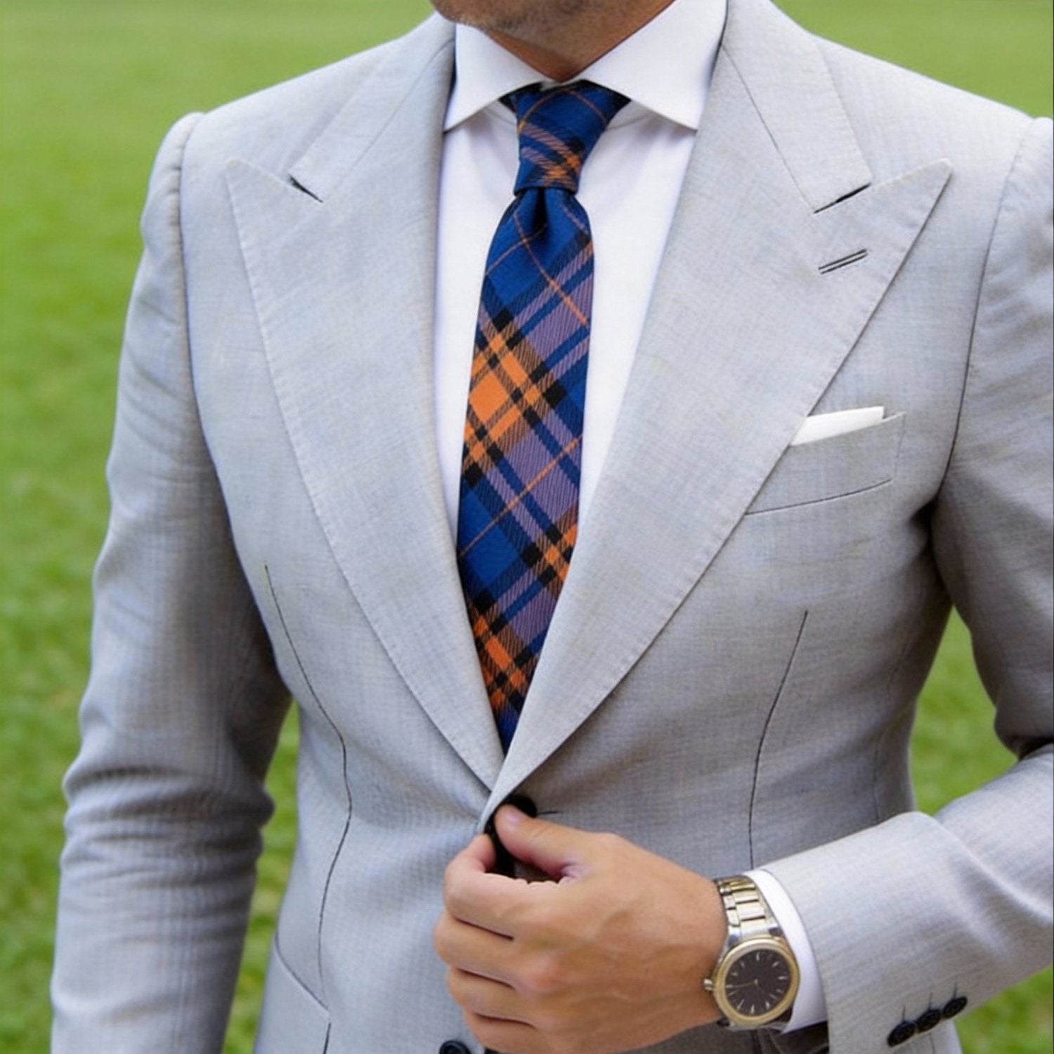 Blue With Orange Plaid Necktie