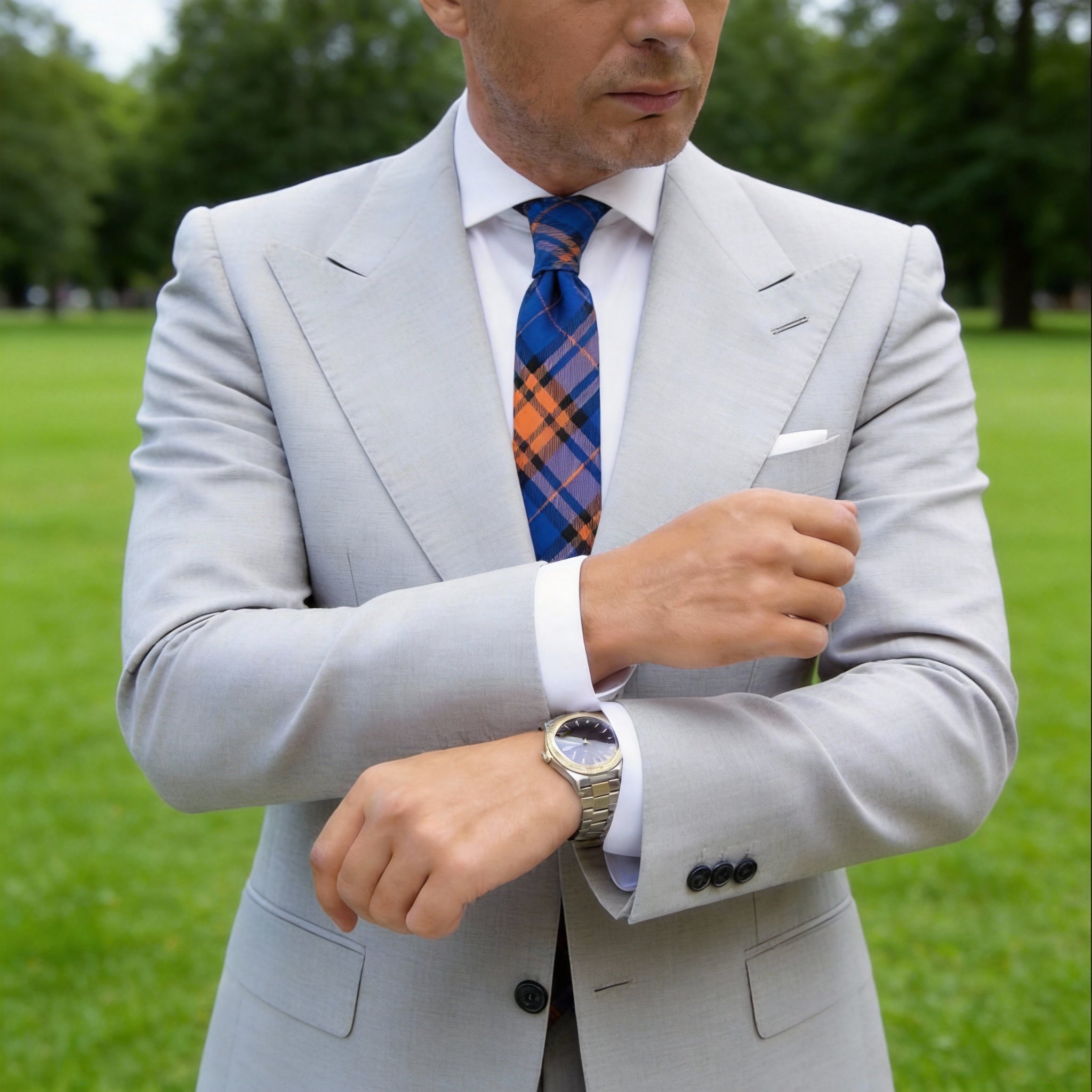 Blue With Orange Plaid Necktie