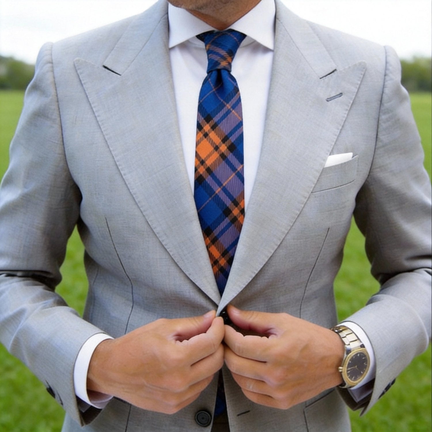 Blue With Orange Plaid Necktie