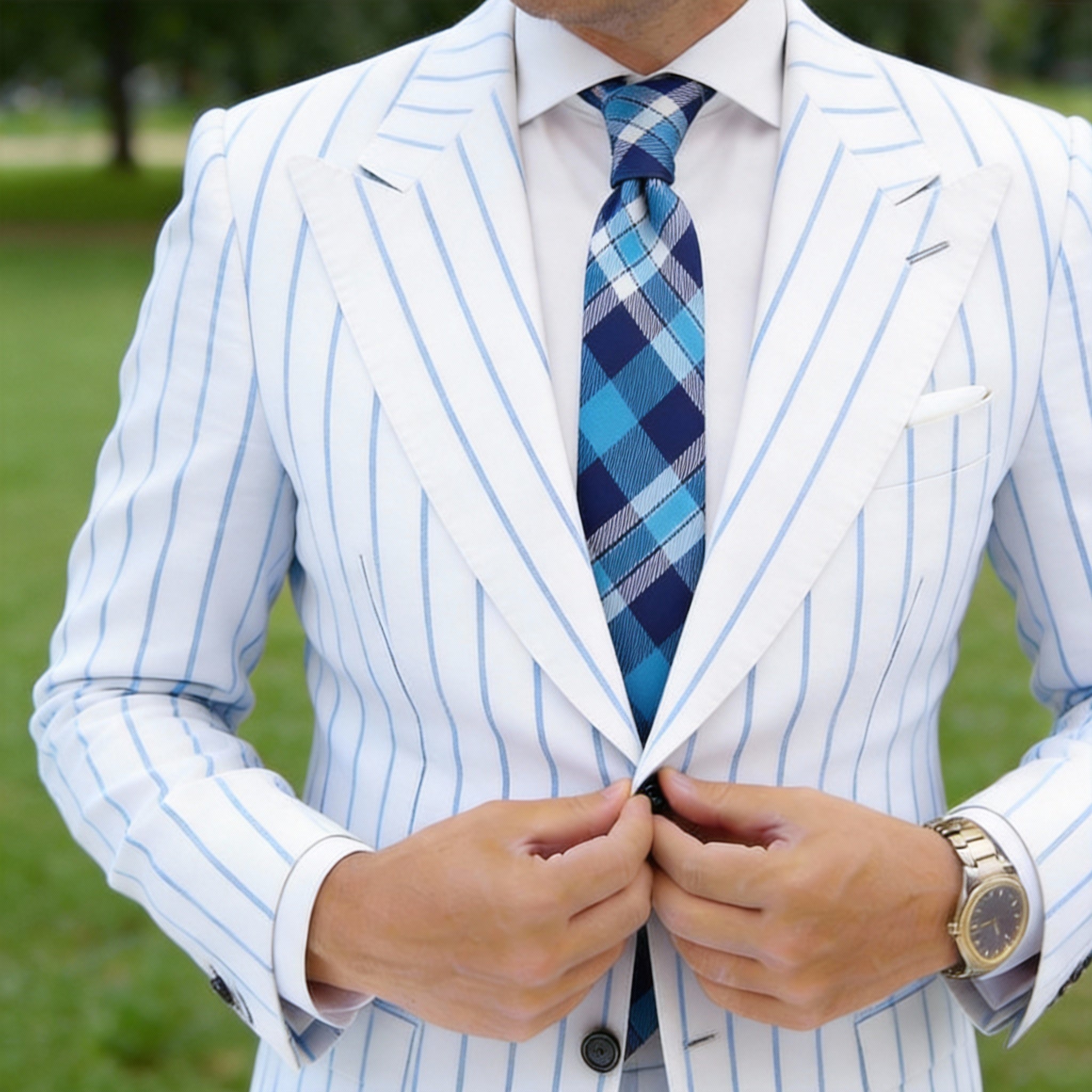 Blue With White Plaid Necktie