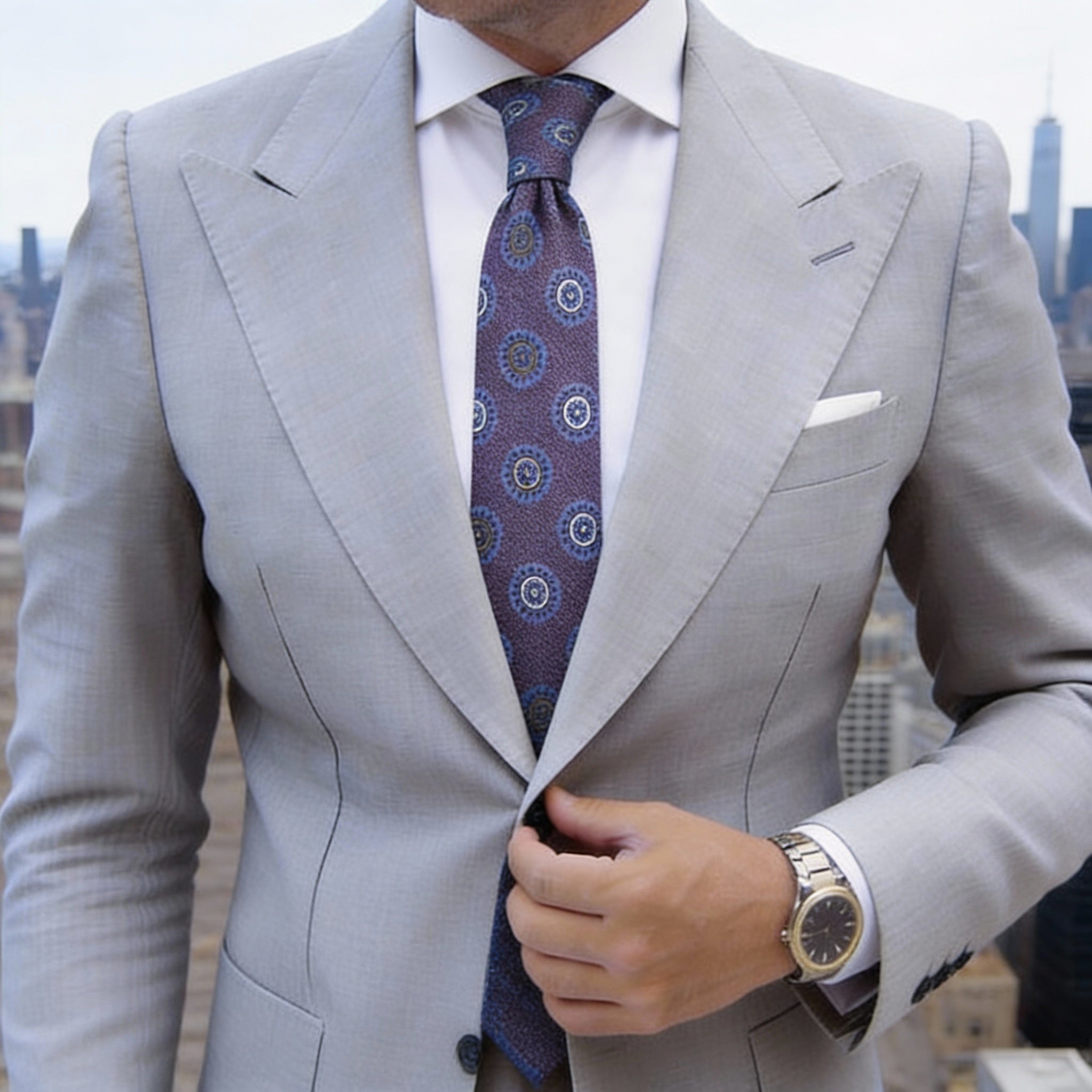 Purple With Blue Circular Medallion Necktie
