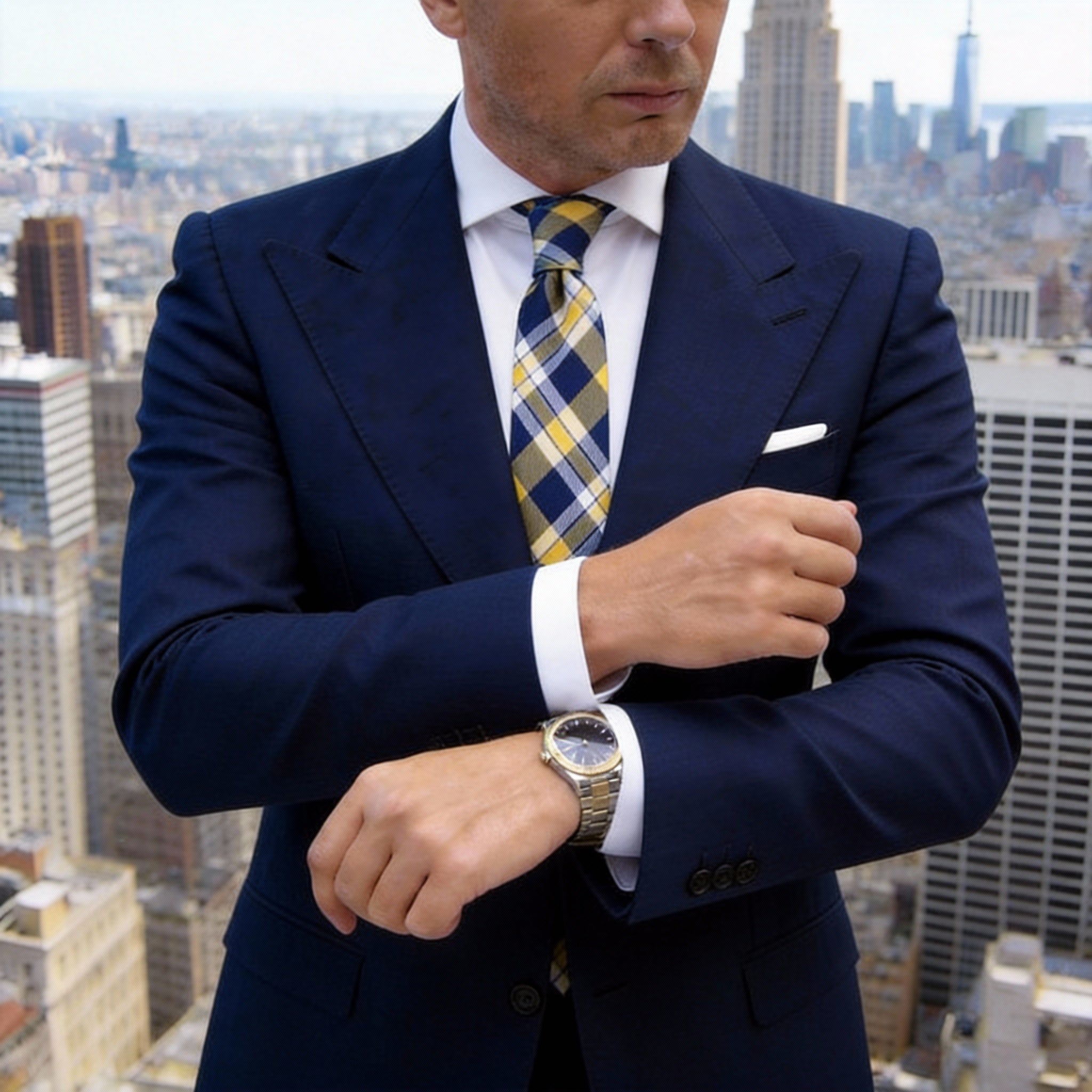 Blue With Yellow White Plaid Necktie