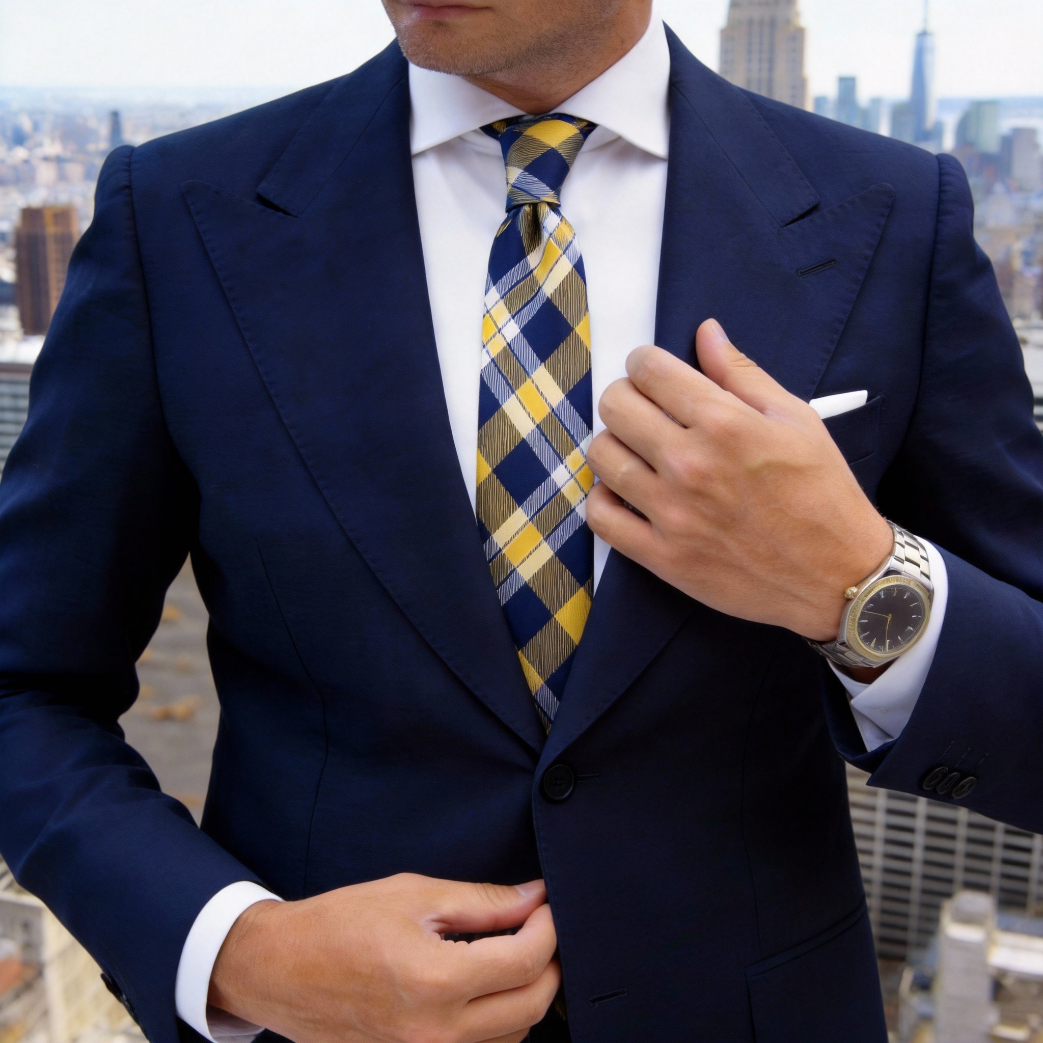Blue With Yellow White Plaid Necktie
